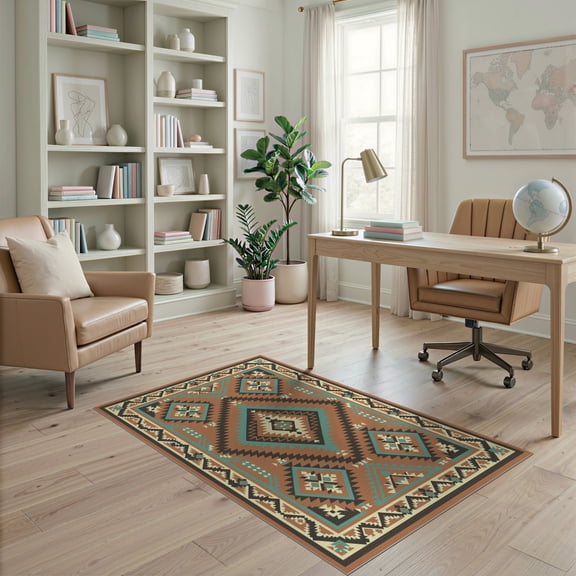 ODIKA Southwestern Border Motif Stripe Stepped Motifs Vintage Aztec Flowing Dynamic Non-Slip Chair-Friendly for Home Office, Gaming Room, Under Desk