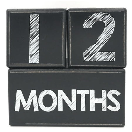 Months in Motion Baby Milestone Wooden Age Blocks Infant Photo Prop Pictures | Weeks Months Years Grade | Pregnancy Countdown Sharing | Shower Registry Gift | Black Sketch Chalkboard