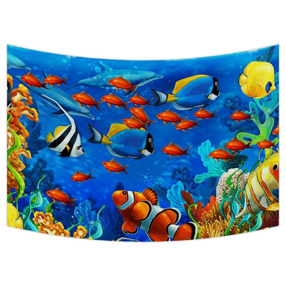 GCKG Sea World Tapestry,Underwater World Ocean Animals Fish Coral Wall ...