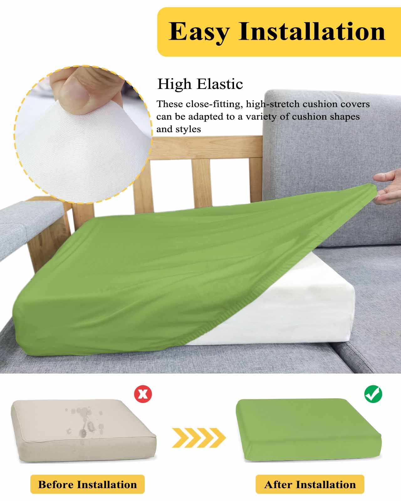 Green Couch Cushion Covers Stretch, Washable Sofa Seat Covers Individual Seat Cushion Sofa Slipcovers Solid Color Simple Abstract Fashion Light Color Couch Cover Furniture Protector S-1PCS