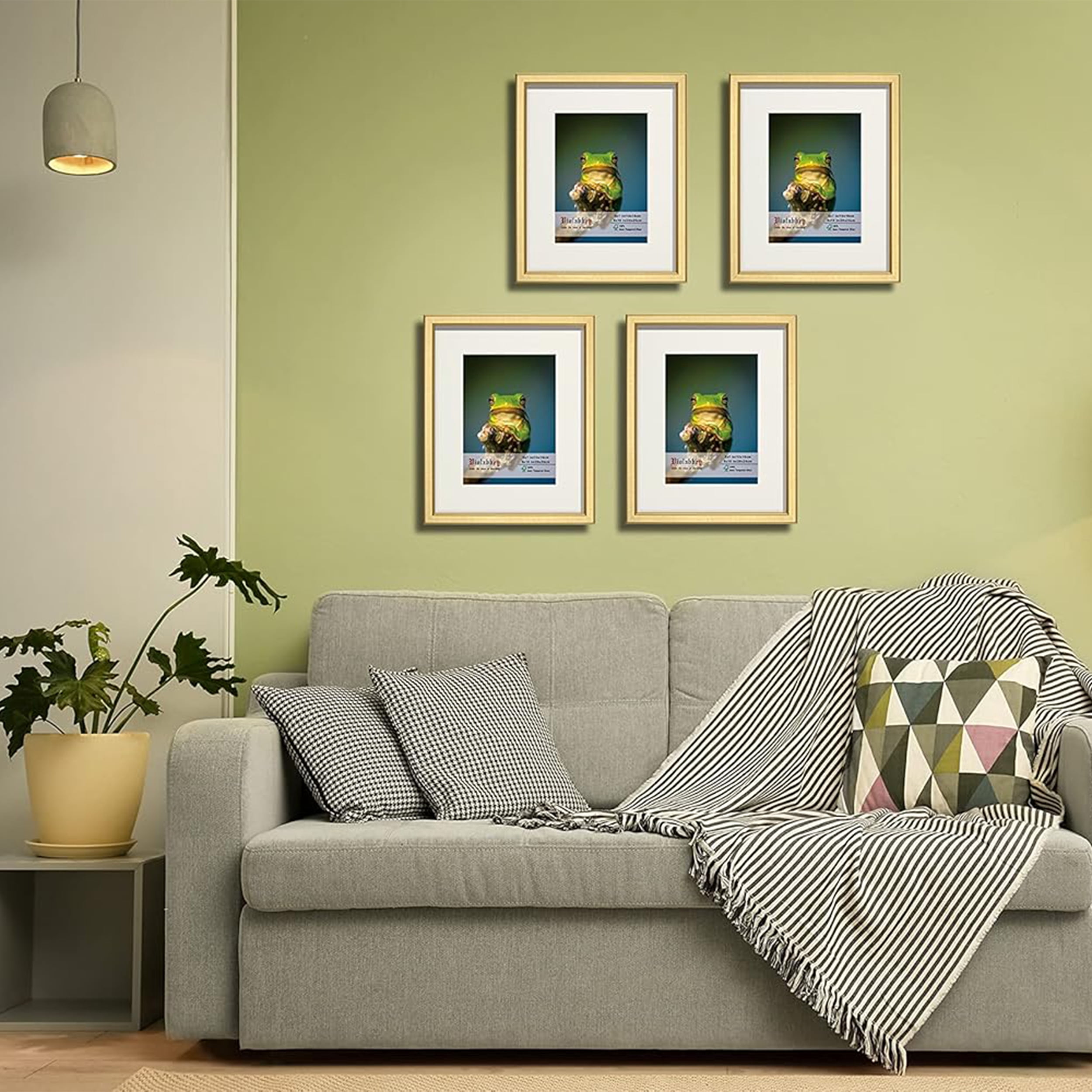 VIOLABBEY 8x10 Picture Frame Gold Set of 4, Photo frame for 5x7 Pictures with Mat or 8x10 without Mat, HD Real Glass, Vertical or Horizontal for Wall and Tabletop Display