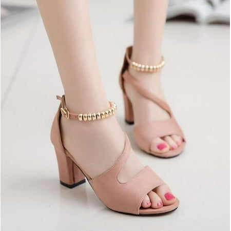 

2020 fashion sexy fish mouth hollow Roman sandals thick with beaded high heels female summer Sexy female sandals