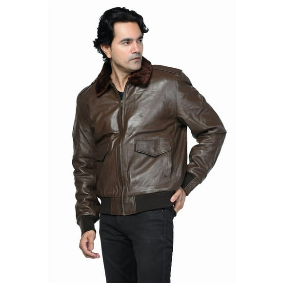 Men's Leather Jacket with Genuine Fur Collar