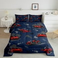 thumbnail image 3 of Manfei Blue Red Racing Car Bedding Comforter Set for Boys, Cartoon Motorcycle Twin Comforter Sets, Modern Checkered Flag Reversible Bedding Set, Microfiber Bedroom Decor, 2 Pieces, 3 of 9