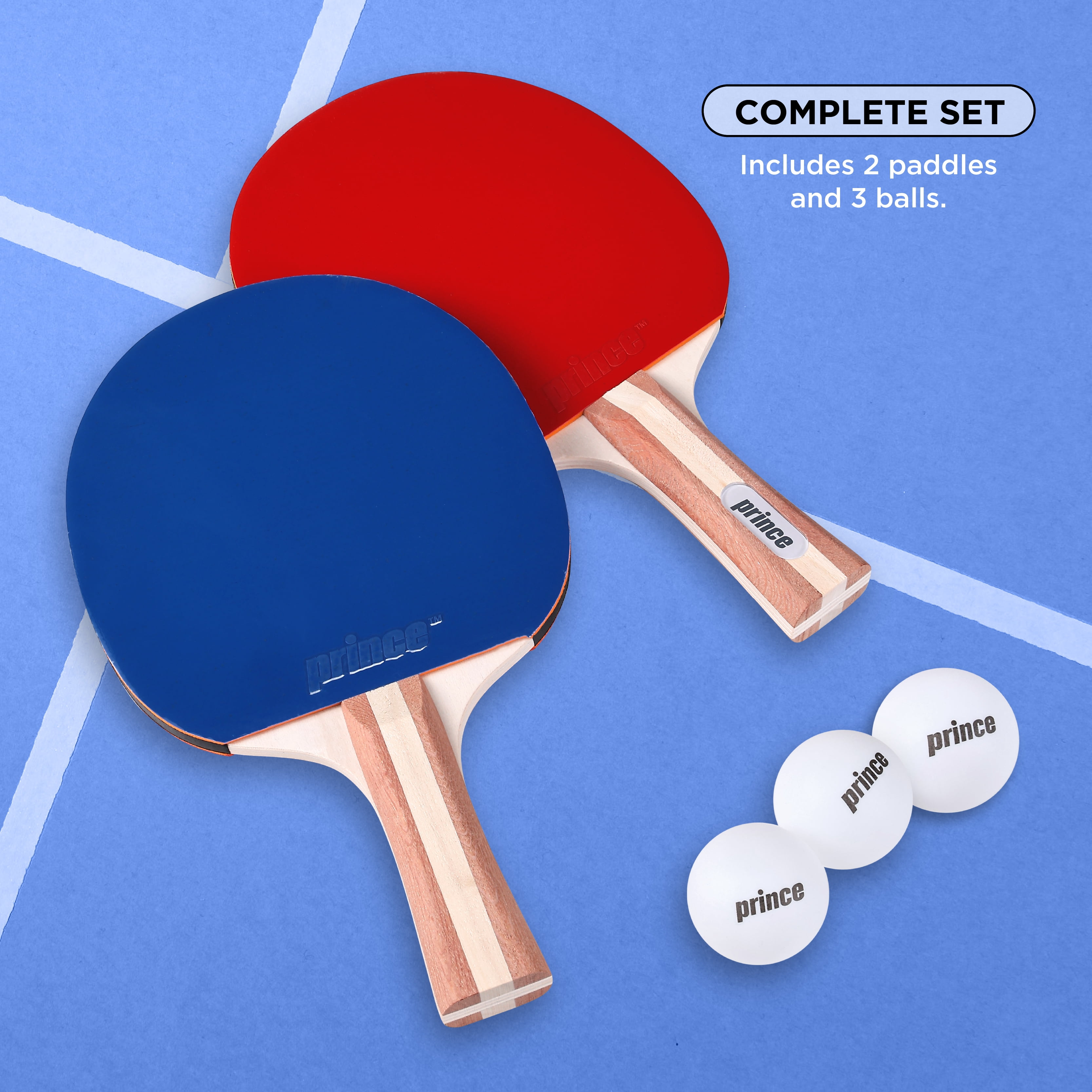 Prince Ping Pong 2 Player Set, Table Tennis Paddle & Ball Kit with 2 Paddles, 3 Balls, Wooden Handles, Rubber Paddle Surface & Portable Zipper Case for Practice, Family Games & Recreational Play