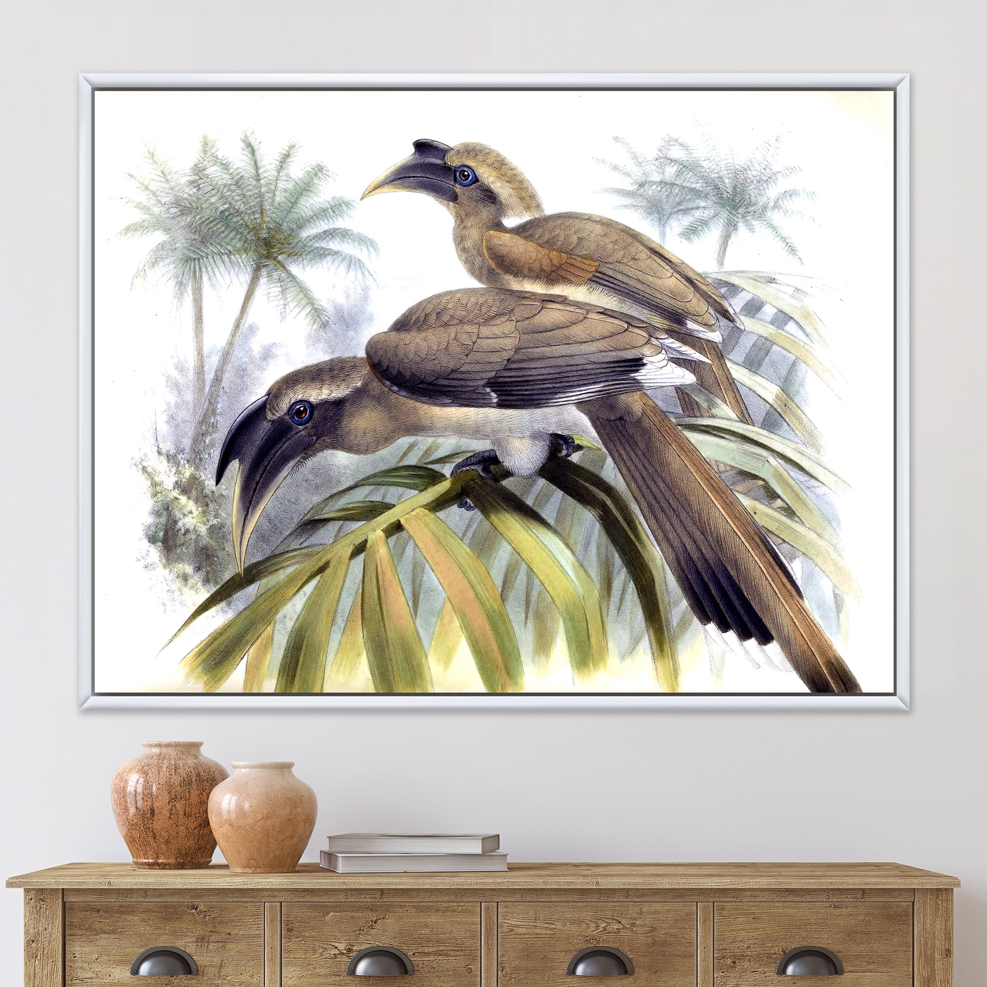 Designart 'Ancient Australian Birds XIV' Traditional Framed Canvas Wall Art Print
