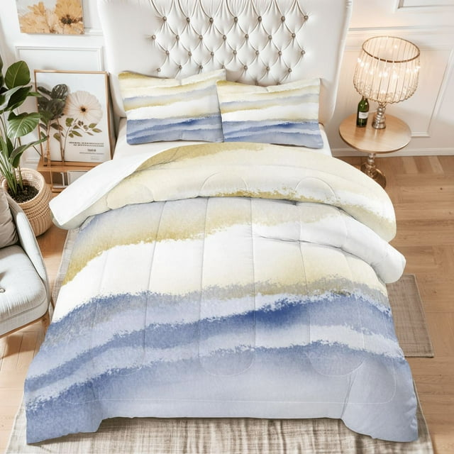Ocean Blue and Beige Pastel King Size Comforter Set – 3 Piece King Comforter Set - Soft Microfiber All Season Comforter Set by Conrad’s Limited Collections