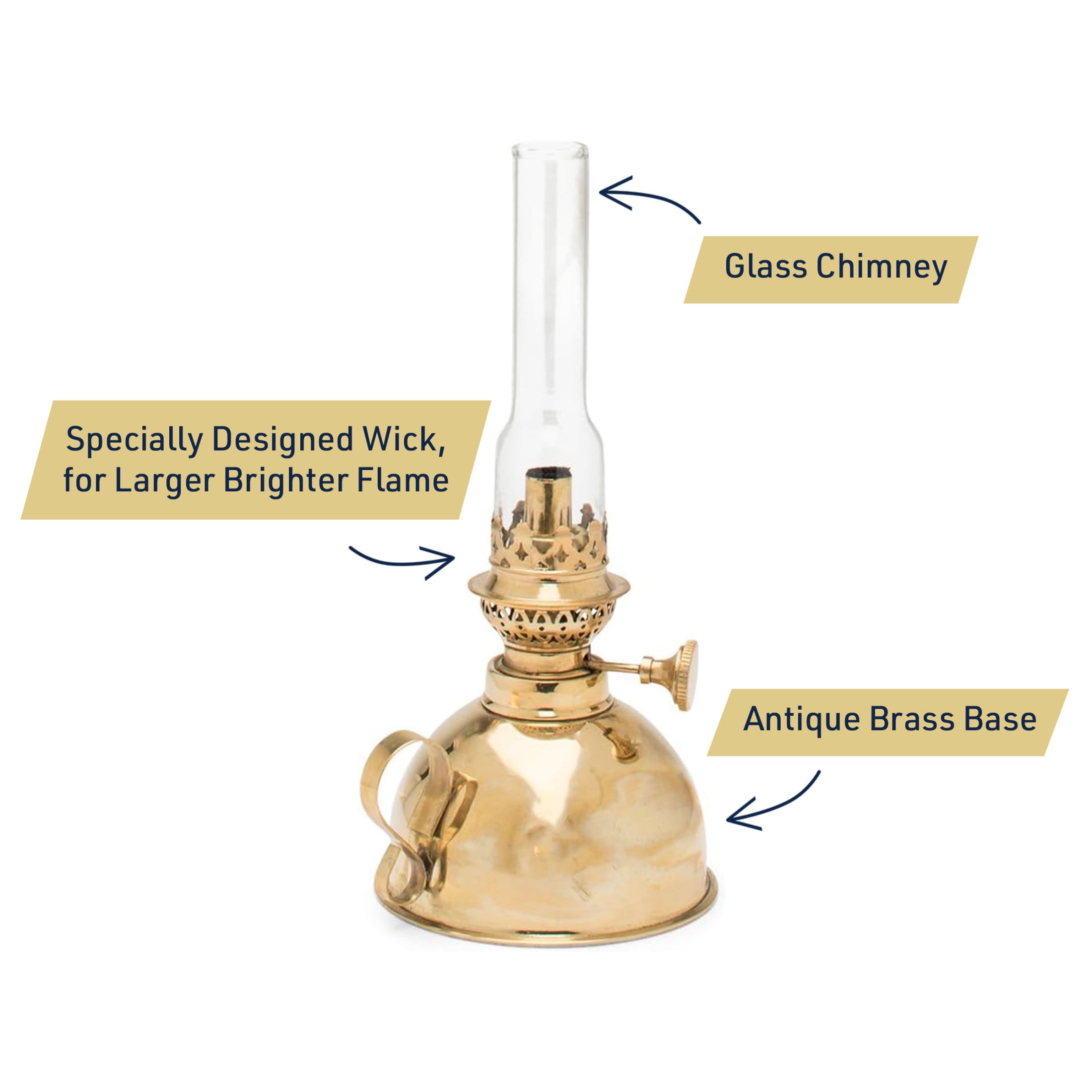 Kings County Tools 9” Tall Brass Antique-Style Oil Lamp - Extra-Bright Antique Hurricane Lantern
