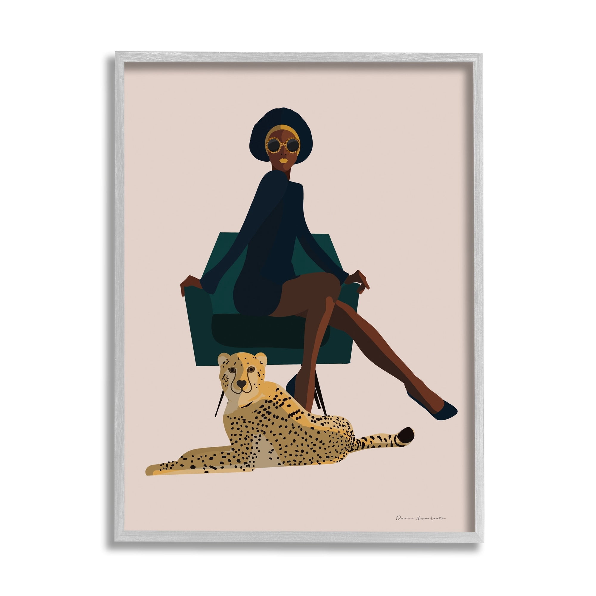 Stupell Industries Modern Fashion Pose Female Cheetah Cat Green Chair, 16 x 20, Design by Omar Escalante
