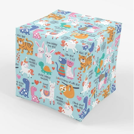 Stesha Party Kids PresNok Valentines Wrapping Paper for Gifts, Present Wrap - Unicorn, Sloth, Cat, Bunny, Dinosaur, Tiger, Turtle, Llama - Ideal for Gifting on Valentine's Day, 30x20, 3 Sheets