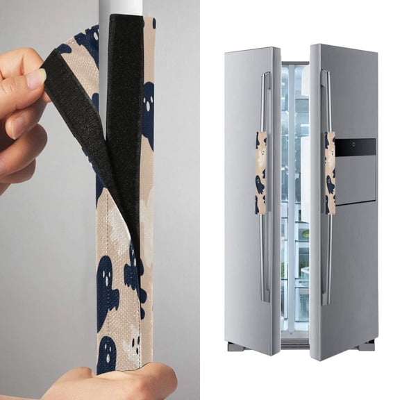 2 Pack Universal Adjustable Appliance Handle Covers for Fridge Oven Dishwasher Kitchen Decor Navy and Cream Ghost