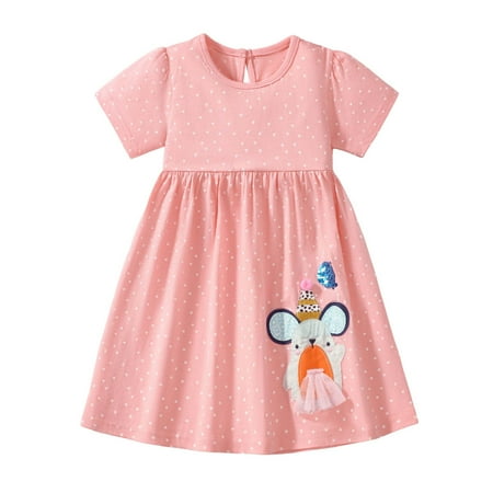 TAIAOJING Toddler Girl Short Sleeve Easter Dress Coton Casual Jerey Shirt Playwear Applique Dress Relaxed Fit 4-5Y