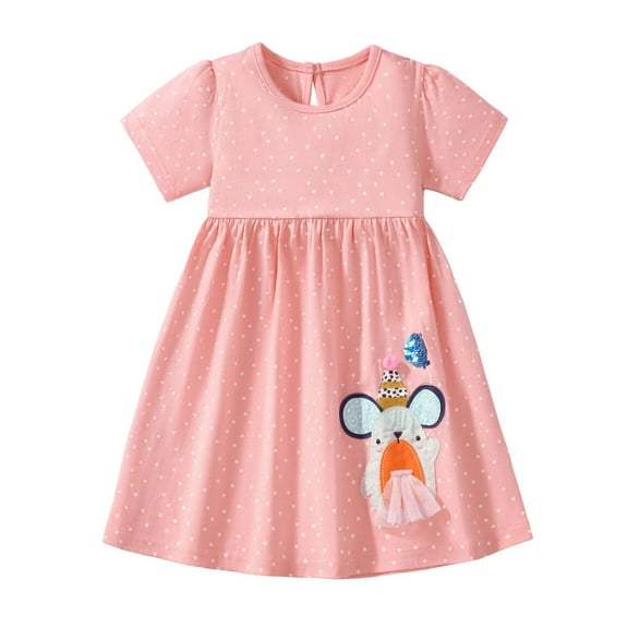 Glisme Fashion Girls Dresses Size 1-2 Y Toddler Short Sleeve Easter Dress Cotton Casual Jerey Shirt Playwear Applique Dress Pink Sundress For Girl