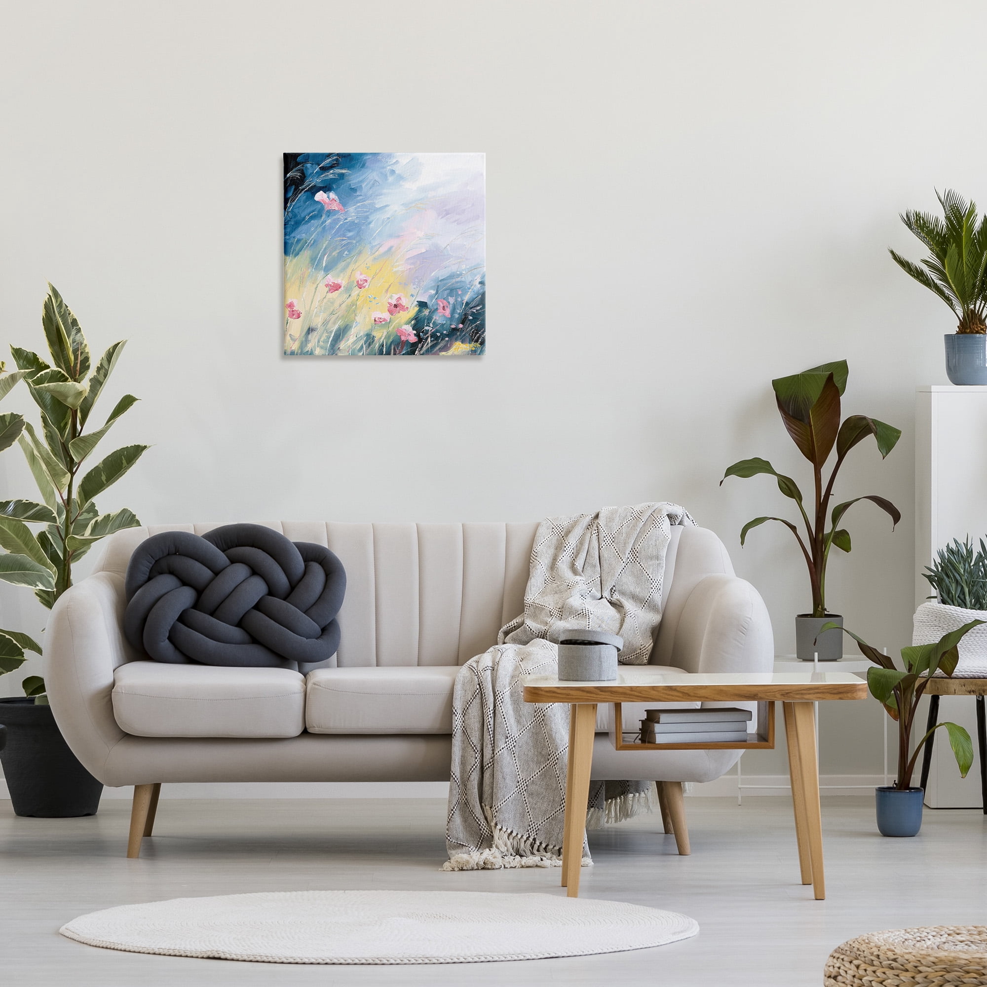 Stupell Industries Flowers with Abstract Ombre Botanical & Floral Painting Gallery Wrapped Canvas Art Print Wall Art, 24 x 24