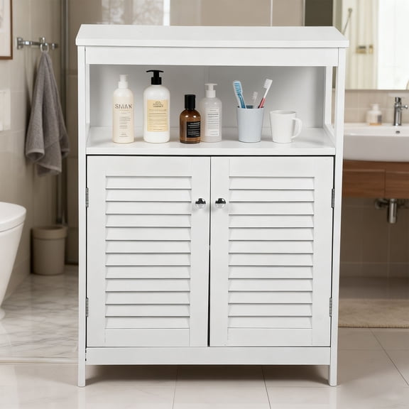 Freestanding Bathroom Cabinet Bathroom Storage Cabinet White Water Proof Wooden Freestanding Cabinet With Removable Shelf Shutter Doors For Home Hotel