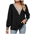thumbnail image 2 of Antinious Womens Blouses Dressy Casual Solid Long Sleeve V Neck Pullover Going Out Tops,Sweatshirt for Women,Tops for Women Trendy,Black,XL, 2 of 5