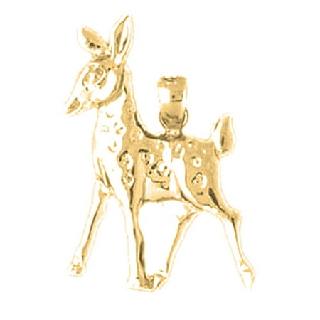 18K Yellow Gold Deer Pendant - 25 mm