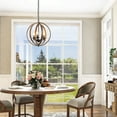 thumbnail image 5 of LNC 3-Light Matte Black and Brown Wood Globe Shape Chandelier For Foyer and Dining Room, 5 of 13