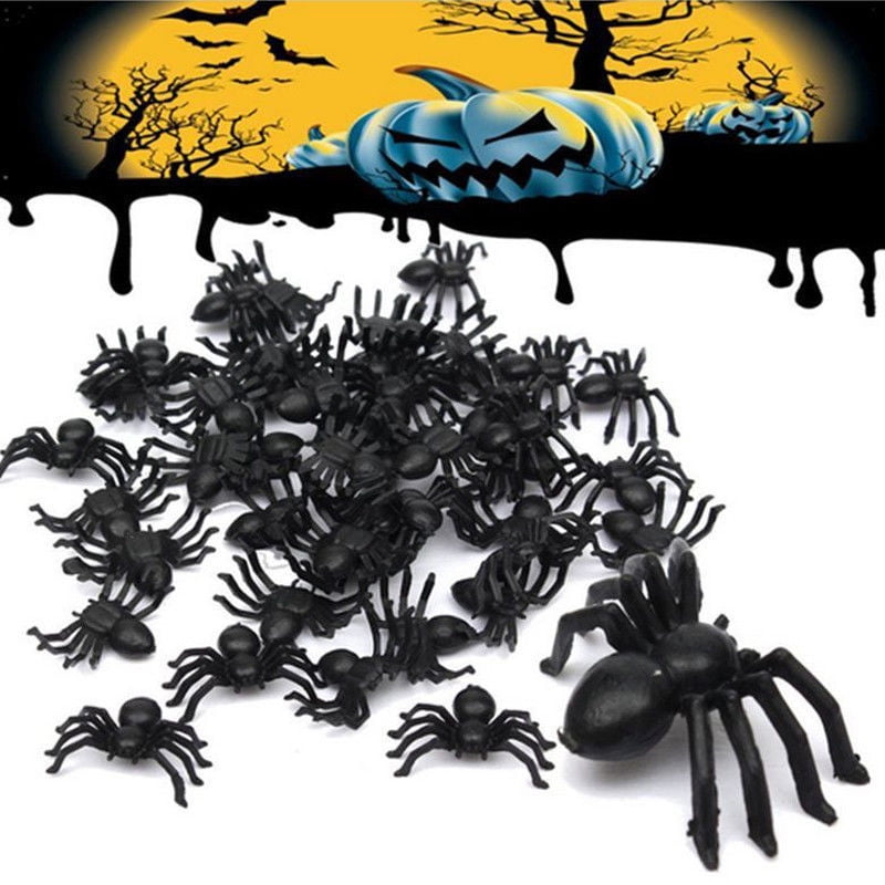50pcs/Bag Halloween Fake Spider Joking Toys Party Decor Prop Insects Bugs Decor 