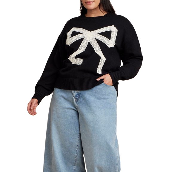 ELOQUII Women's Plus Size Lace Bow Sweater