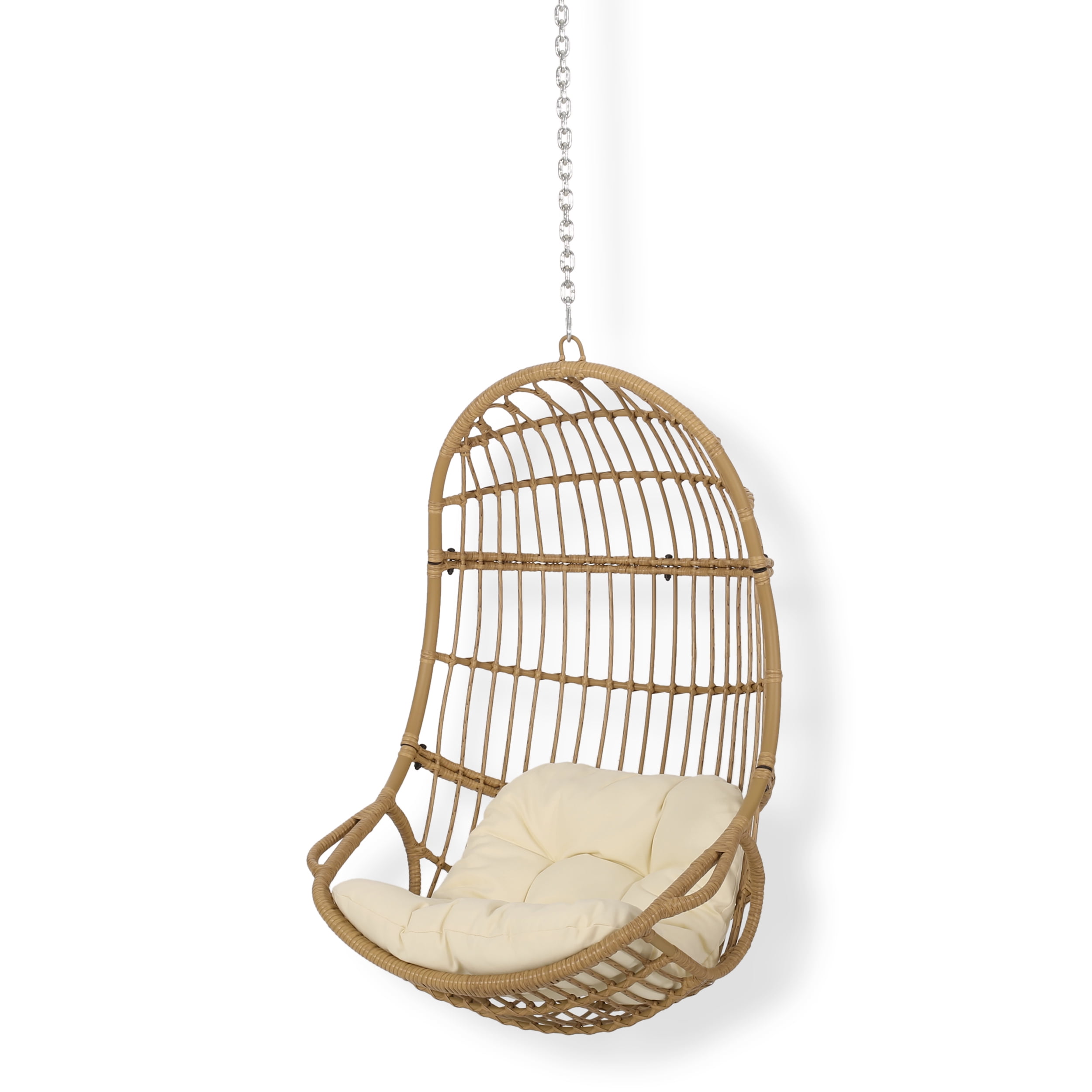 Noble House Meridan Wicker Rattan Hanging Chair with Cushion - Beige