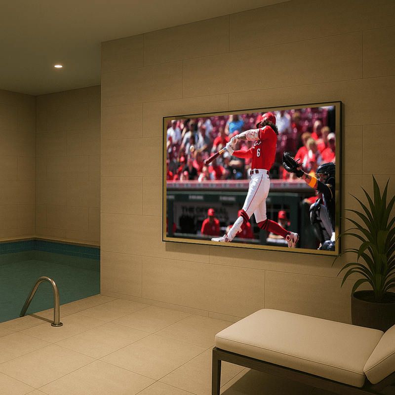 Soulaca 55 inches New Waterproof IPX6 Large Screen Mirror TV for Bathroom SPA ATSC DTV Tuner WiFi Bluetooth Indoor Advertising Monitor Hotel feature detail