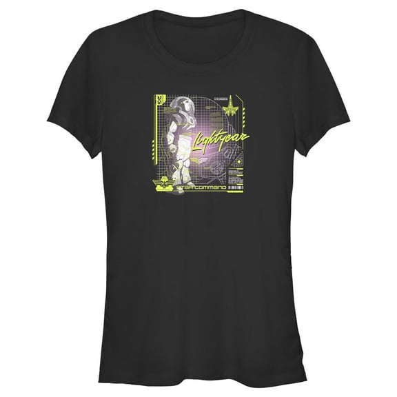 Junior's Lightyear Star Command Blueprint  Graphic Tee Black Medium