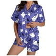 thumbnail image 6 of Hpapadks Halloween Women Pajama Sets Satin Silk Pumpkin Graphic Short Sleeve Sleepwear 2 Piece Button Down Top and Shorts Women Pjs Purple, 6 of 7
