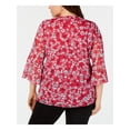 thumbnail image 2 of ALFANI $64 Womens New Pink Floral V Neck Bell Sleeve Blouse Top 0X Plus B+B, 2 of 3