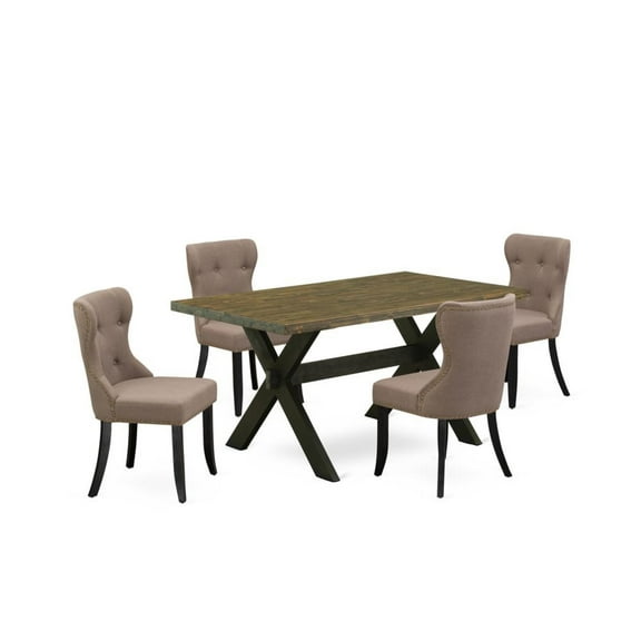 East West Furniture X-Style 5-piece Wood Dining Set in Black/Coffee