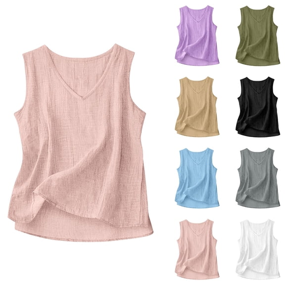 Womens Clothes Kelon Womens 2026 Summer V Neck Tank Tops Cotton Linen Sleeveless V Neck Blouses Travel Vacation Clothes, S