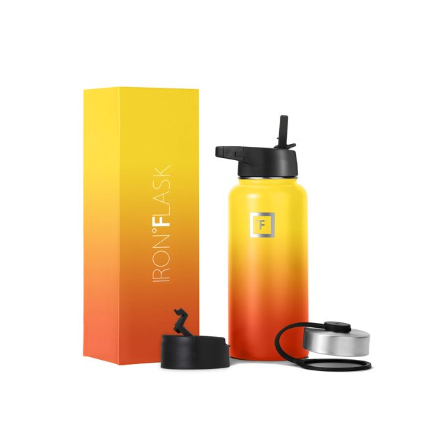 Iron Flask Sports Water Bottle 3 Lids 32 oz Fire