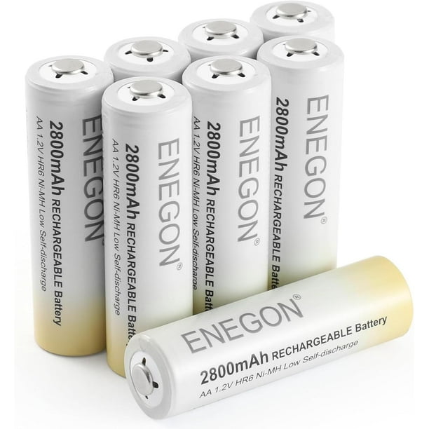 ENEGON Paquete de 8 Baterías Pilas Recargables Ni-MH AA, 1.2V 2800mAh Alta Capacidad de Doble A, Paquete de 8 Unidades, Baterías Recargables para Dispositivos Domésticos y Exteriores
