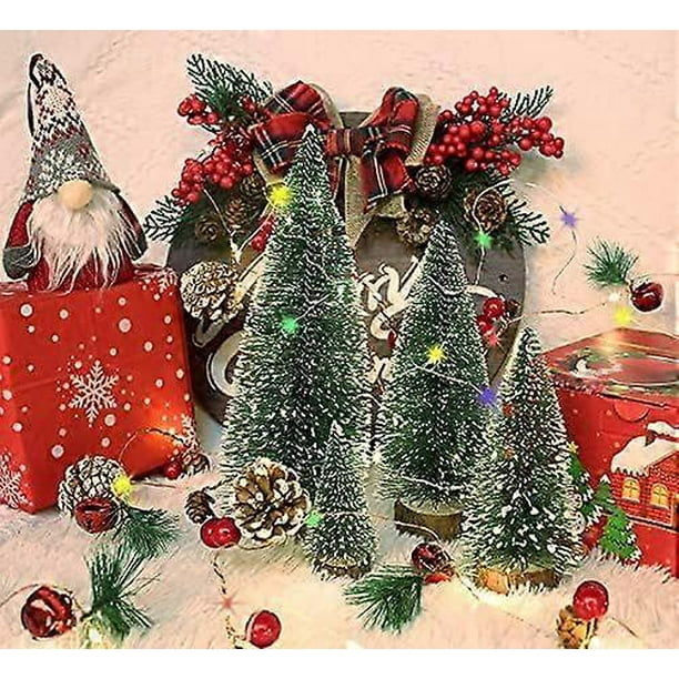 Dream Loom Artificial Mini Christmas Trees, A Set of 5pcs Miniature Sisal Frosted Christmas Trees Bottle Brush Trees for Xmas Home Tabletop Decor (Gre
