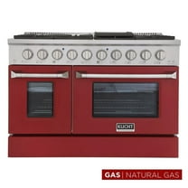 Pemberly Row 48" Stainless Steel Natural Gas Range in Silver/Red