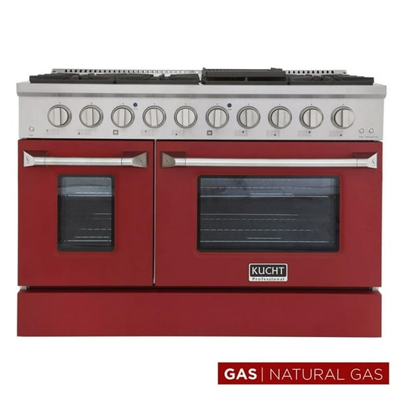 Pemberly Row 48" Stainless Steel Natural Gas Range in Silver/Red