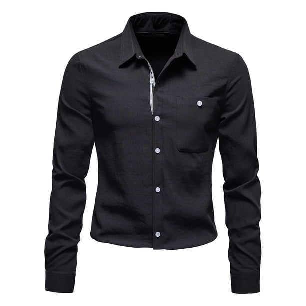 Nueva camisa de negocios ligera con botón de solapa informal de color sólido de manga larga Pompotops oipoqjl27068