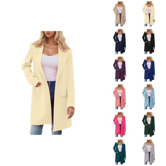 Long Blazers for Women 2025 Long Sleeve Open Front Notch Lapel Collar Business Casual Work Office Jacket