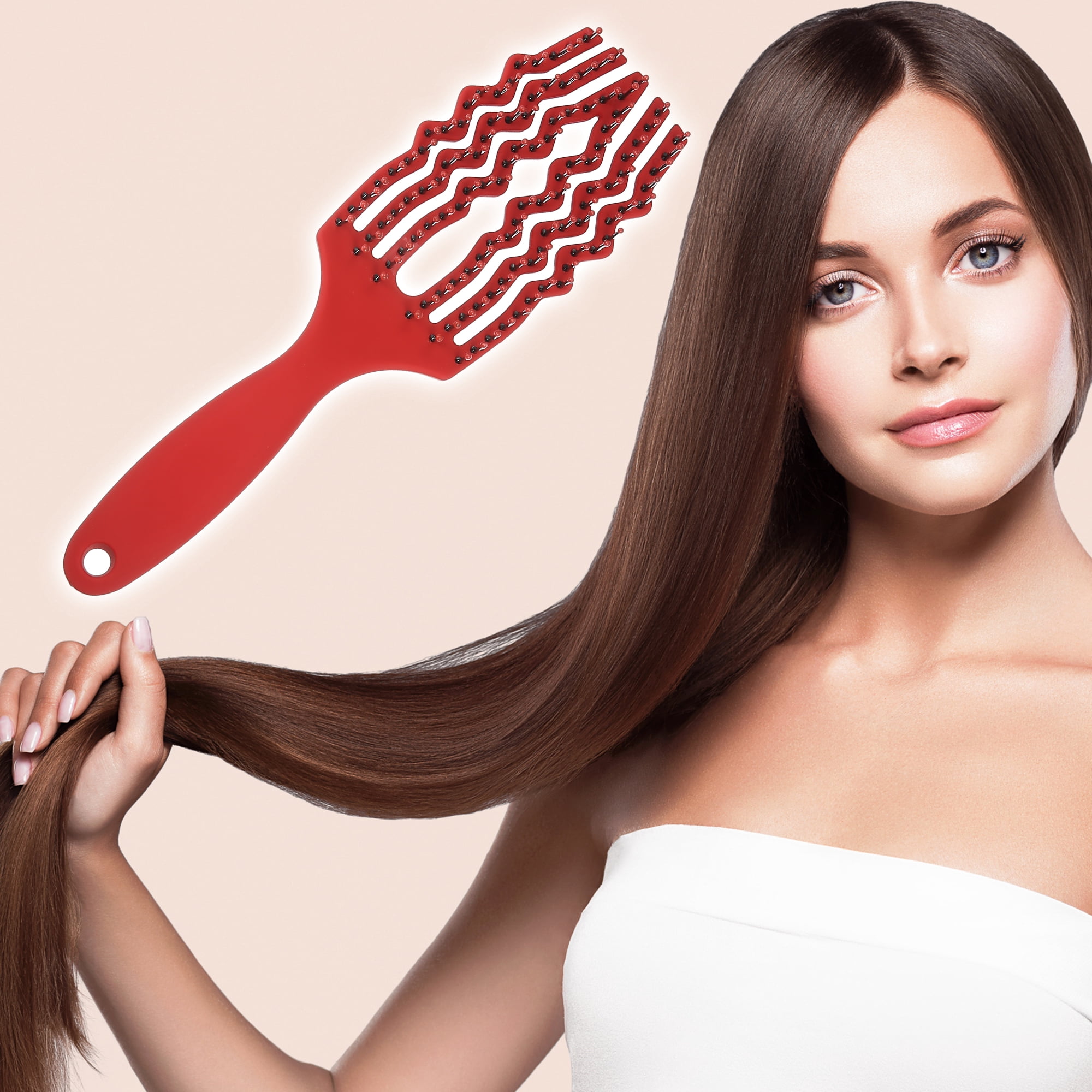 Unique Bargains 1Pc Tangle Hair Brush Paddle Detangler Hair Comb for All Hair Types Red
