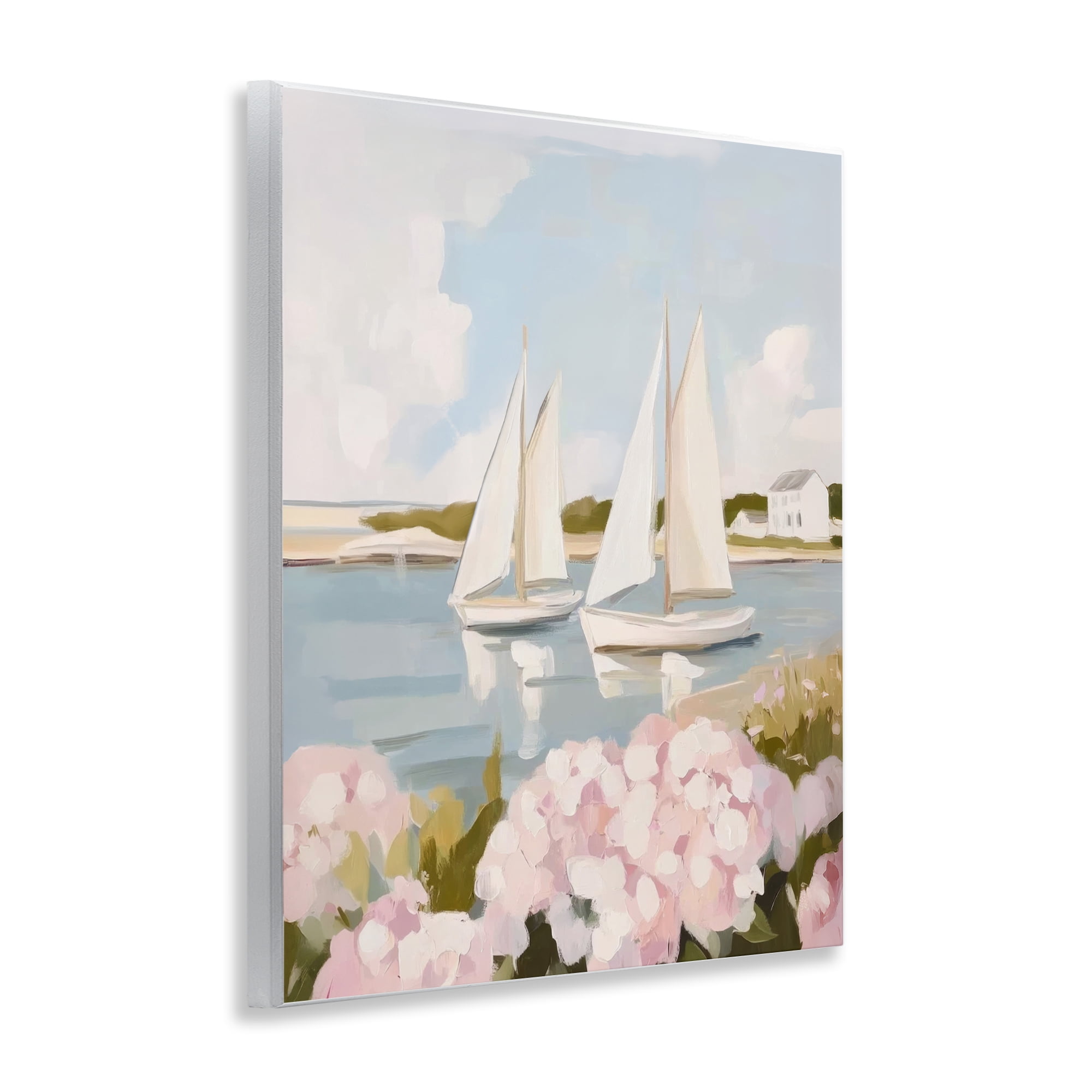 Stupell Industries Sailboat Duo with Pink Hydrangeas Wall Plaque Art, design by Sisi and Seb