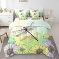 thumbnail image 1 of YST Dragonfly 7 Pcs Comforter Set Queen,Botanical Floral Bed in a Bag for Girls Lady,3D Dragonfly Fitted Sheet,Summer Gradient Tie Dye Reverse Down Comforter,Dragonfly Gifts for Women,Green, 1 of 5
