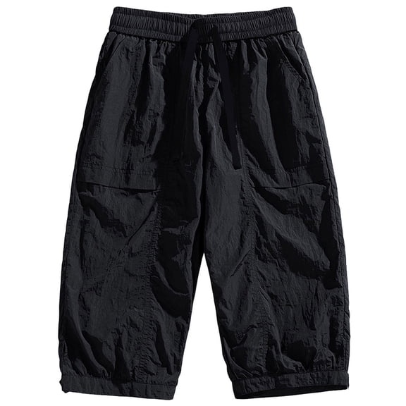 Gym Shorts Men Solid Color Outdoor Casual Long Pants Travel Work Trousers Elastic Waist Straight Leg Summer Beach Hiking Golf Shorts