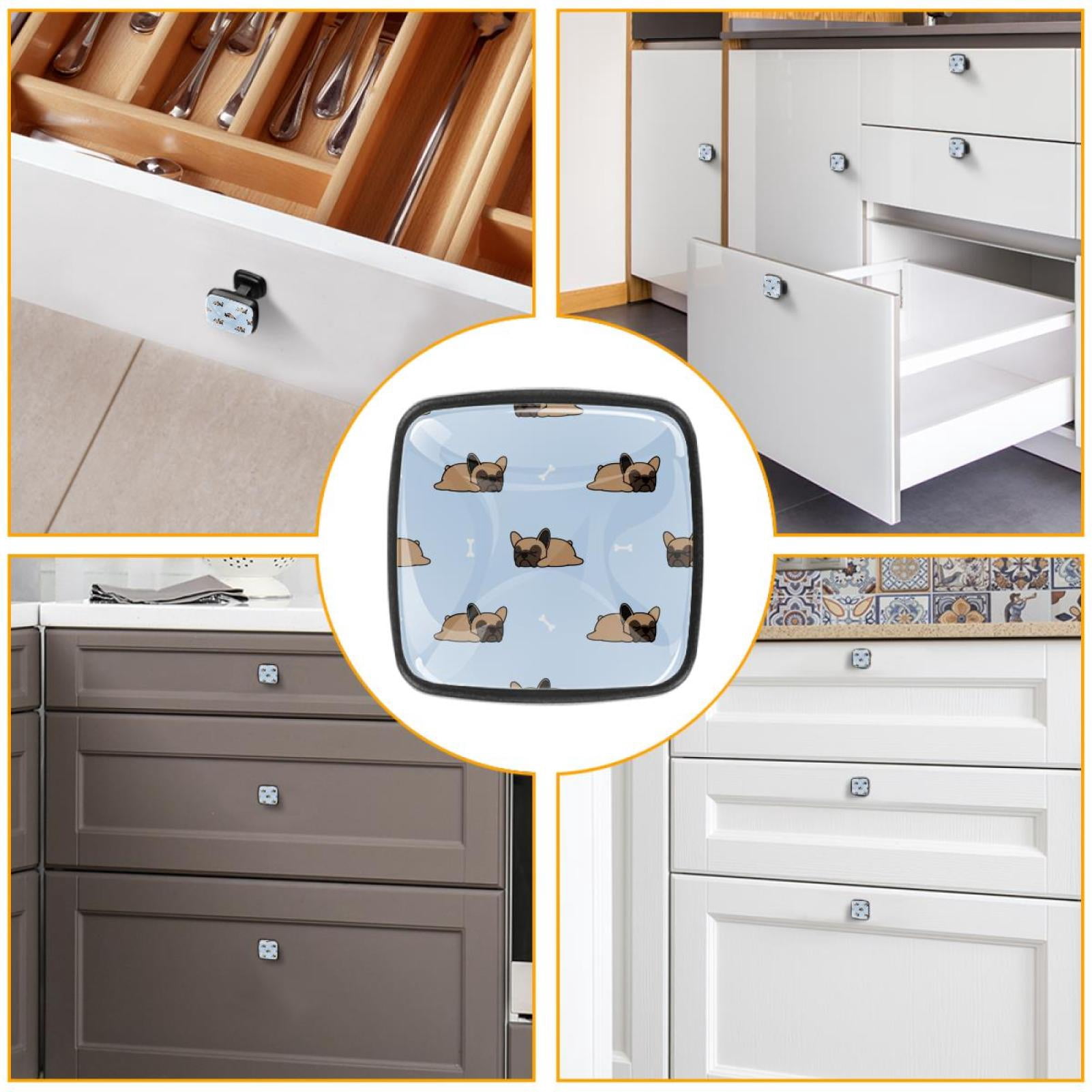 4 Pcs Cabinet Handle Drawer Pulls French Bulldog Puppy Knobs with Screws Square Furniture Office Cabinet Knob Decoration