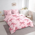 thumbnail image 3 of Manfei Teens Girls Pink Ribbon Bowtie Bedding Comforter Set 7pcs,Kawaii Bow-Tie Queen Bedding Sets Super Cozy,Dreamy Princess Queen Sheet Sets,Lightweight Room Decor,Reversible, 3 of 8