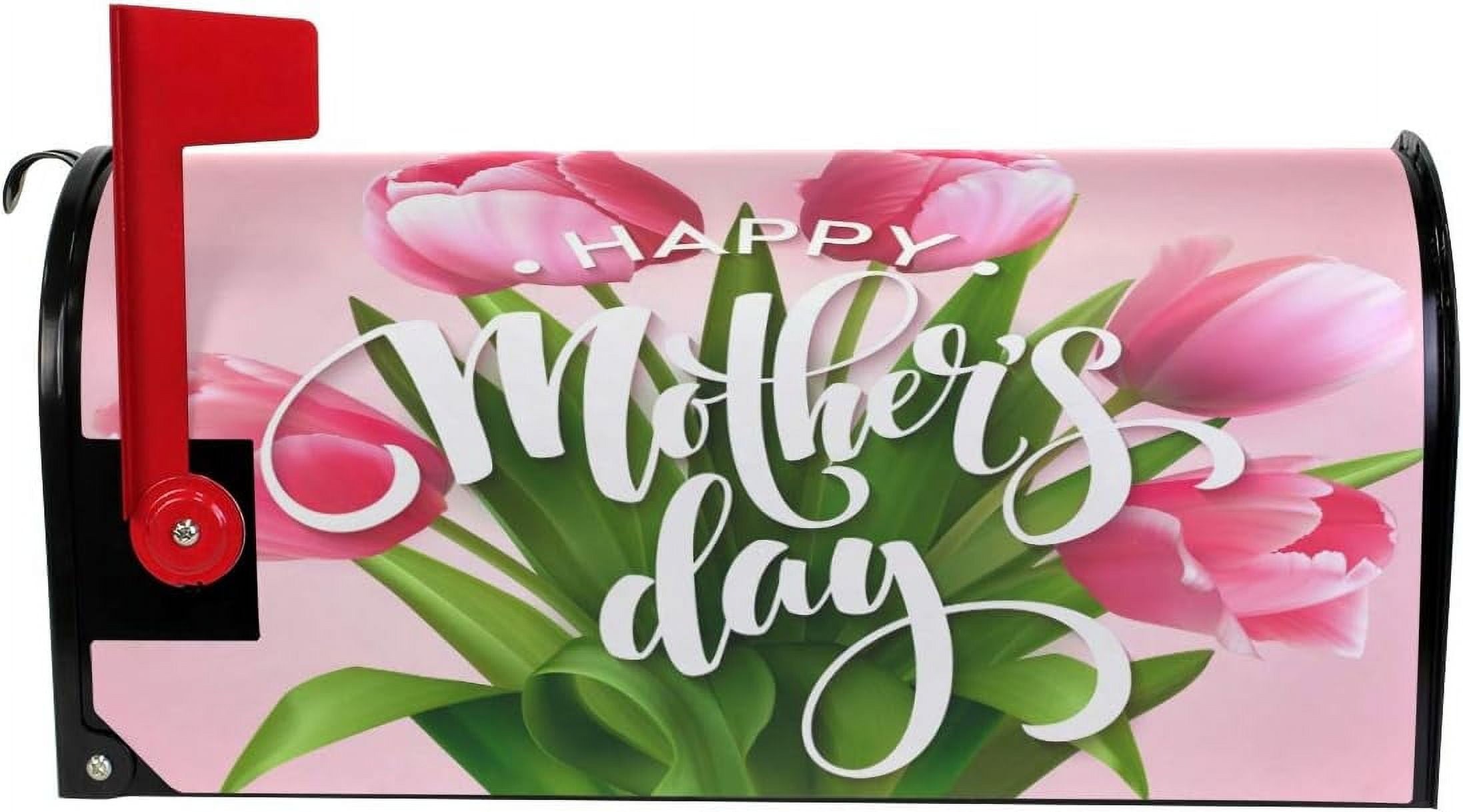 Happy Mothers Day Blooming Tulip Magnetic Mailbox Cover MailWraps Garden Yard Home Decor for Outside Oversized-25.5" x20.8"