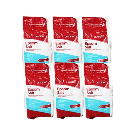 LEADER Epsom Salt Soaking Aid, Magnesium Sulfate Saline Laxative, Ideal for Relaxation, Muscle Recovery, Resealable Bag, 1 lb - 6 Pack
