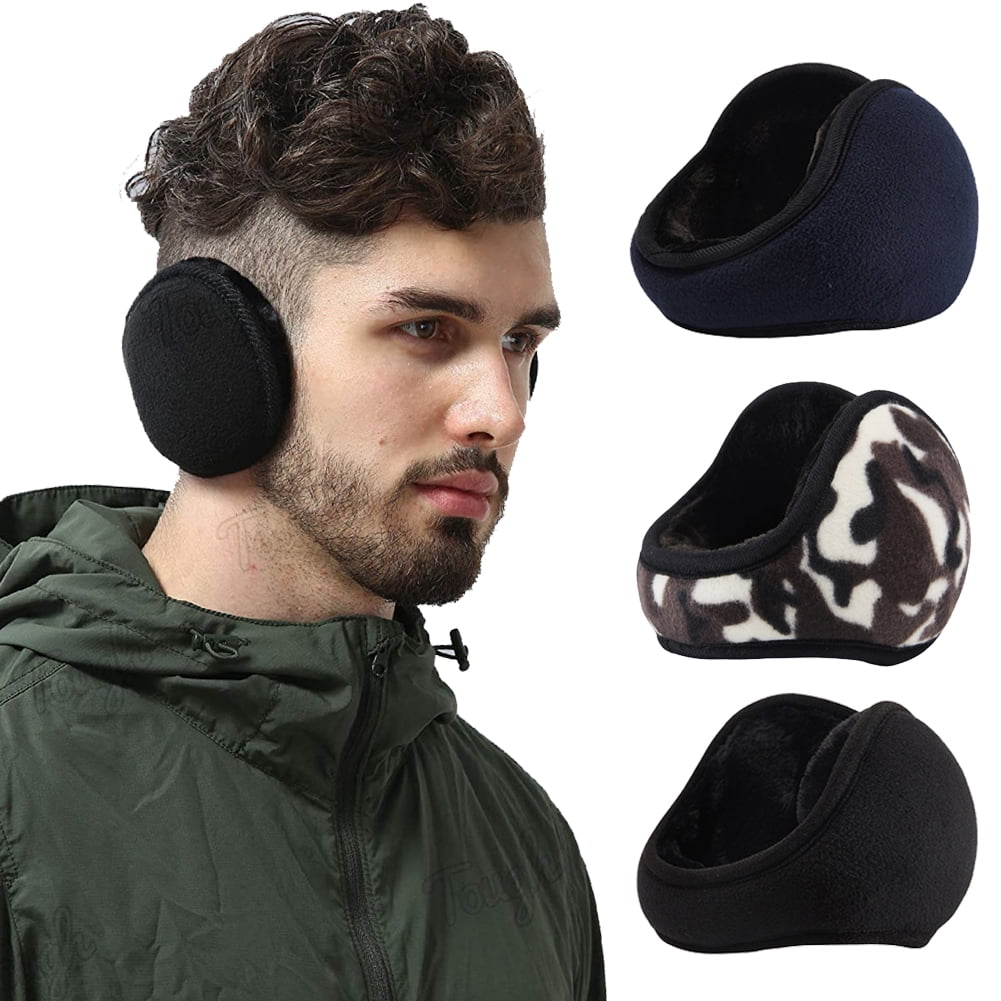 Winter thickening outdoor unisex foldable warm plush earmuffs behind black style 