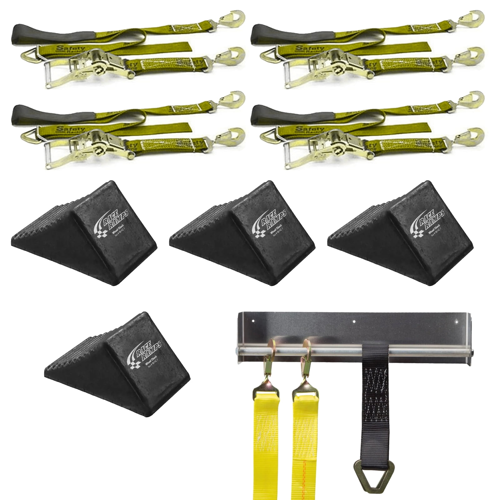 Speedway Trailer Tie Down and Wheel Chock Kit w/ Tow Strap Hanger