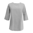 thumbnail image 4 of QLEICOM Womens Plus Size Summer Tops, Casual Loose Tops, Fashion Soild Cotton And Linen Patchwork T Shirts, O-Neck Short Sleeve Fitting Tops Cardigan Blouse Gray XXL, 4 of 4