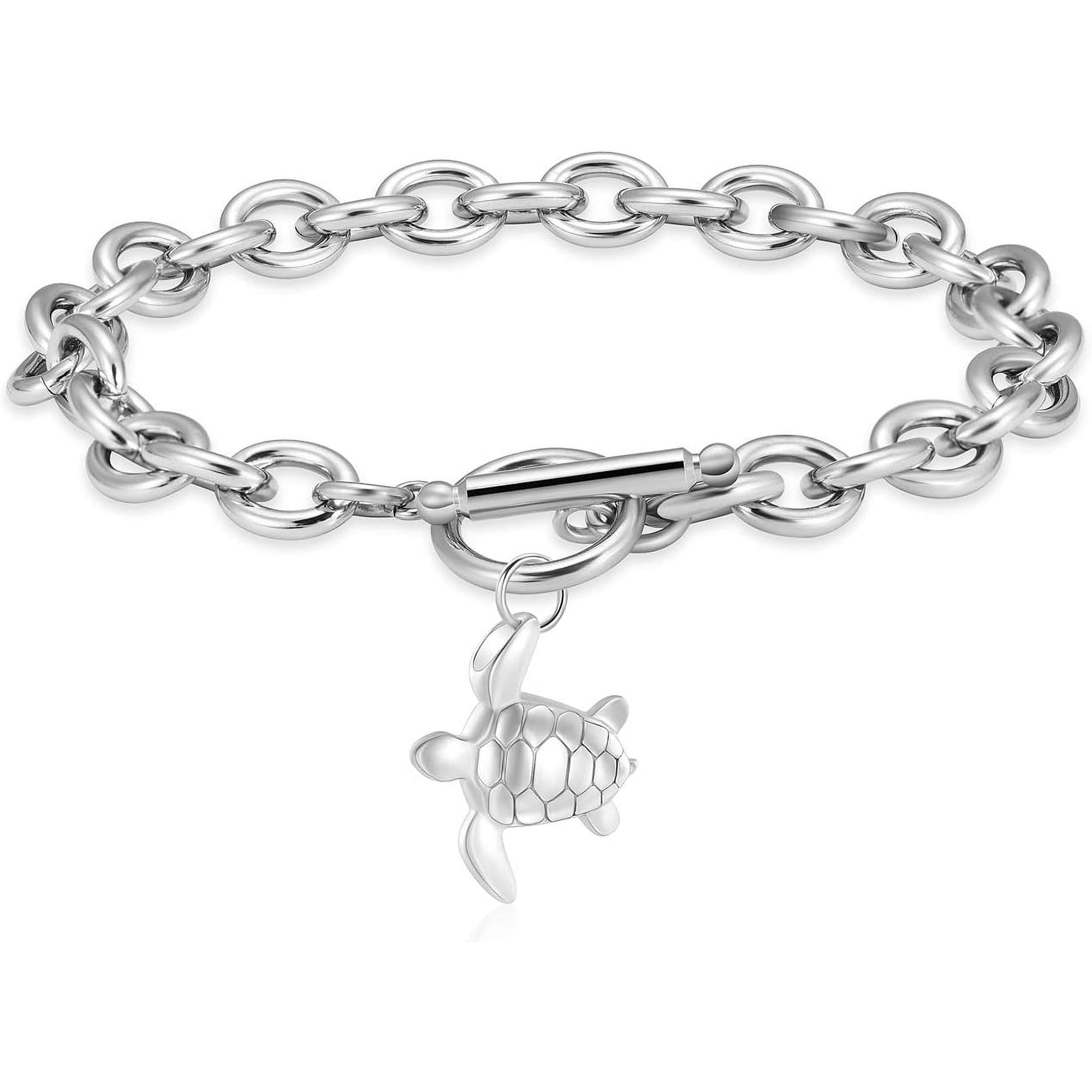 Cremation Jewelry Urn Bracelet for Ashes Stainless Steel Sea Turtle Cremation Keepsake Memorial Urn Bangle for Pet/Human